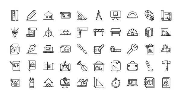 Los iconos de las herramientas de construcción de la arquitectura marcan la línea. — Vector de stock