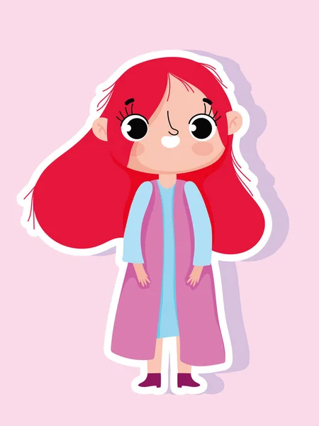 Cartoon character animation little girl sticker style — Vetor de Stock