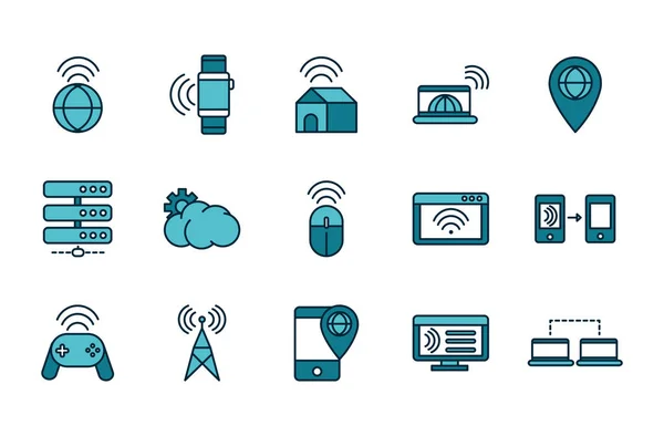 Internet of things line and fill icons set —  Vetores de Stock
