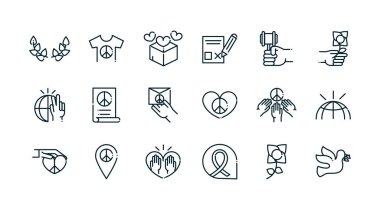 peace and human rights icons set line