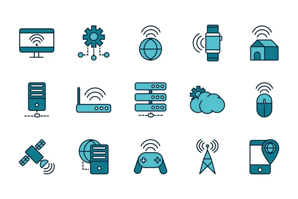 Internet of things line and fill icons set — Stock vektor