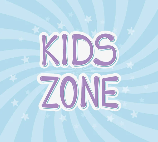 Kids zone, purple typography stars blue rays background — Stockvector