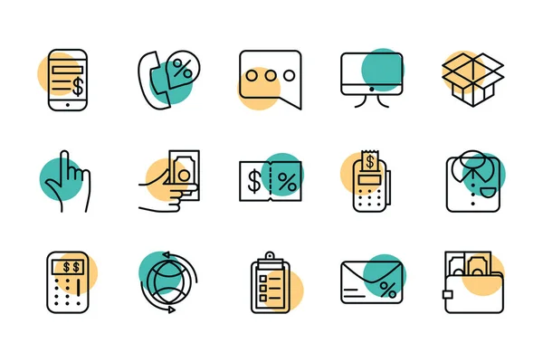 Shopping commercial icons set line style dot color — Stockvektor