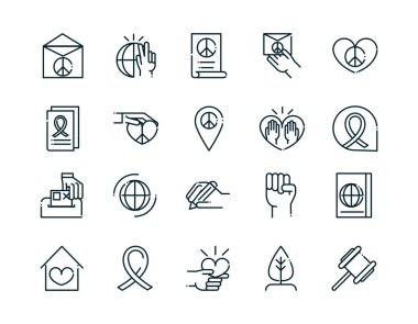 peace and human rights icons set line