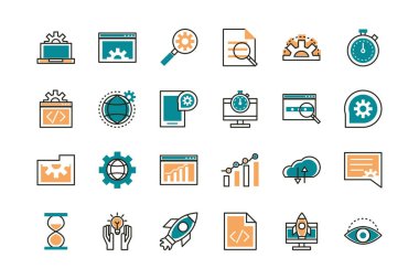 web development icons collection line and fill