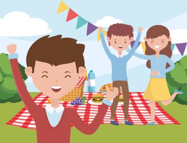 People cartoons having picnic vector design