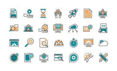 web development icons collection line and fill