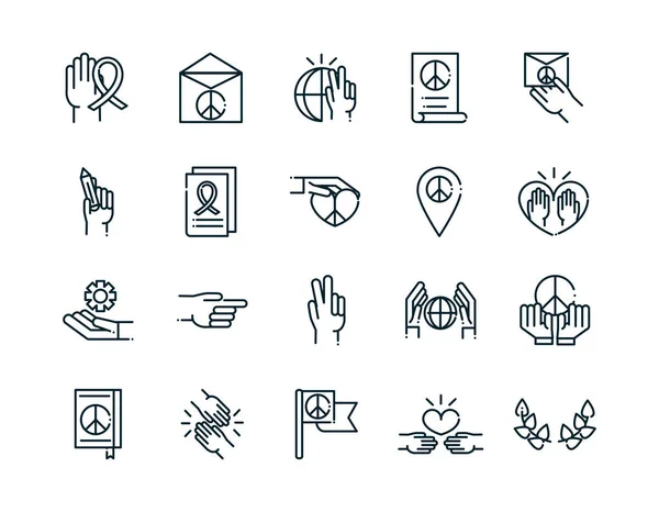 Peace and human rights icons set line — Vettoriale Stock