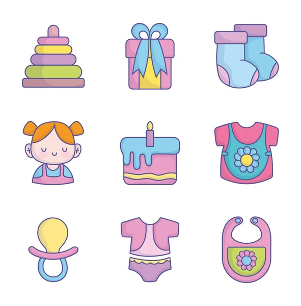 Colección de iconos de accesorios para juguetes de ducha para bebés — Archivo Imágenes Vectoriales