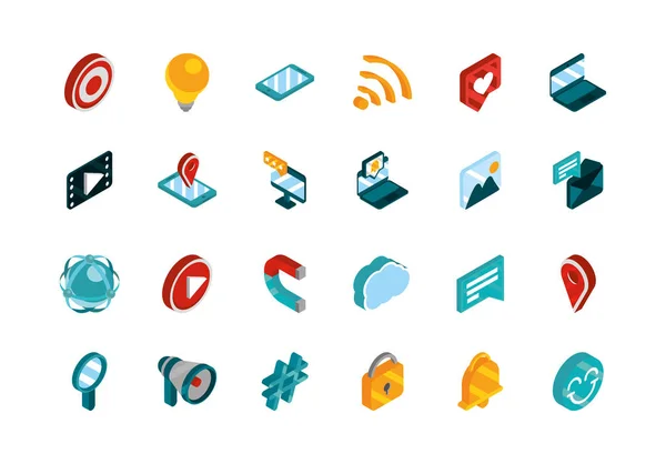 Coleção de ícones isométricos de mídia social —  Vetores de Stock