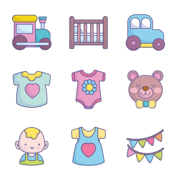 Colección de iconos de accesorios para juguetes de ducha para bebés — Vector de stock