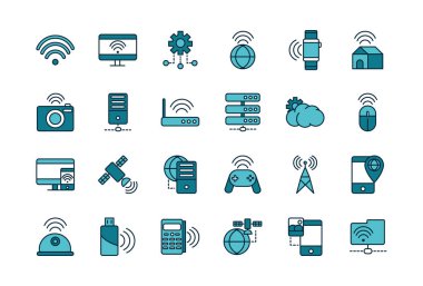 internet of things line and fill icons set
