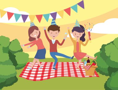 People cartoons having picnic vector design