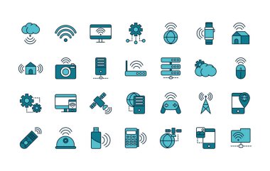 internet of things line and fill icons set