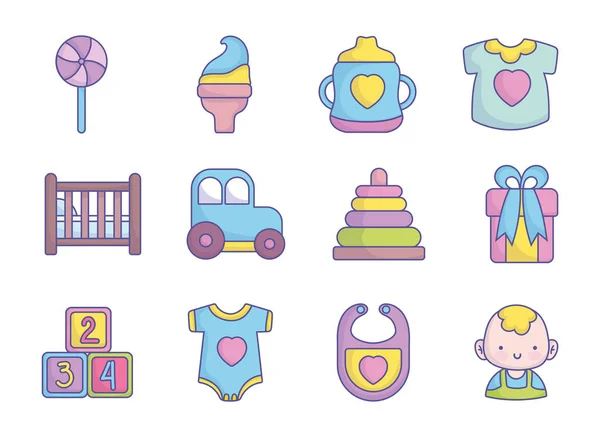 Colección de iconos de accesorios para juguetes de ducha para bebés — Vector de stock