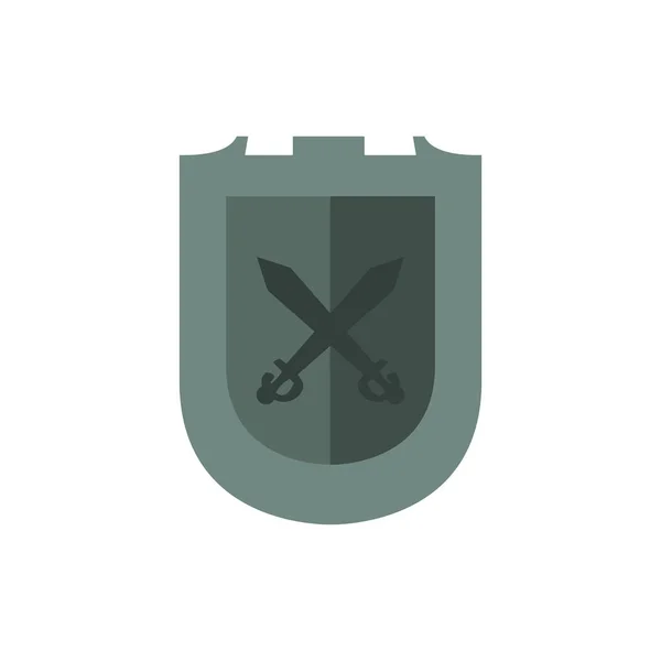 Écu médiéval avec épées croisées icône plate — Image vectorielle