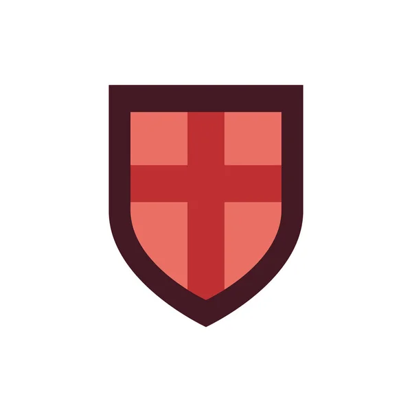 Escudo medieval con icono de estilo plano — Vector de stock