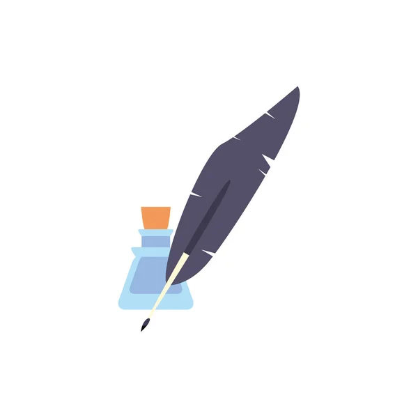 Medieval feather with ink bottle flat style icon — Stockvektor