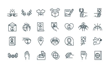 peace and human rights icons set line
