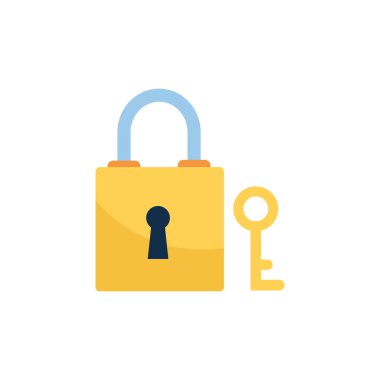 İzole edilmiş asma kilit ve anahtar simgesi düz tasarım