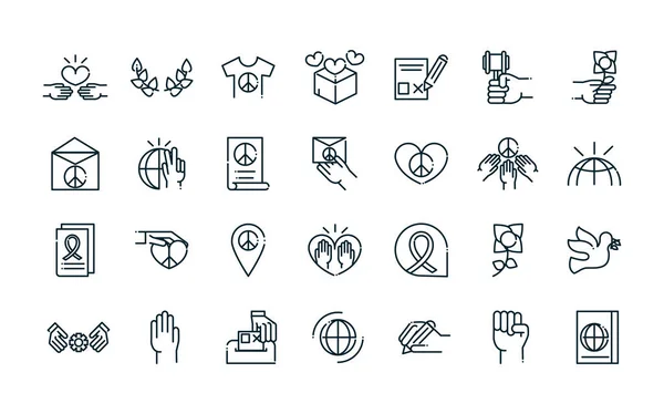 Peace and human rights icons set line — Archivo Imágenes Vectoriales