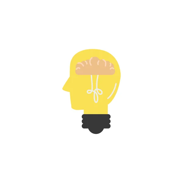 Head bulb idea del cerebro icono plano estilo — Vector de stock