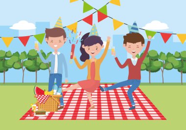 People cartoons having picnic vector design