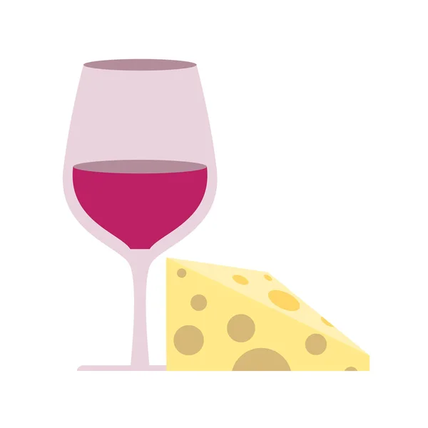 Tasse de verre à vin avec icône de fromage plat — Image vectorielle