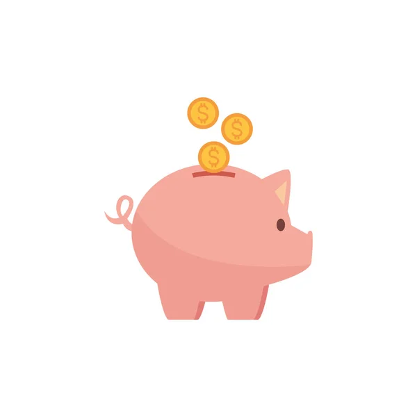 Piggy bank geld plat beeld stijl — Stockvector