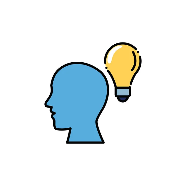 Isolated light bulb and head flat and line design — Vector de stock