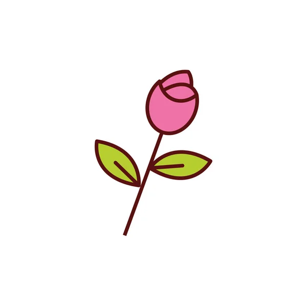 Rose flower romantic passion love flat line — Vetor de Stock