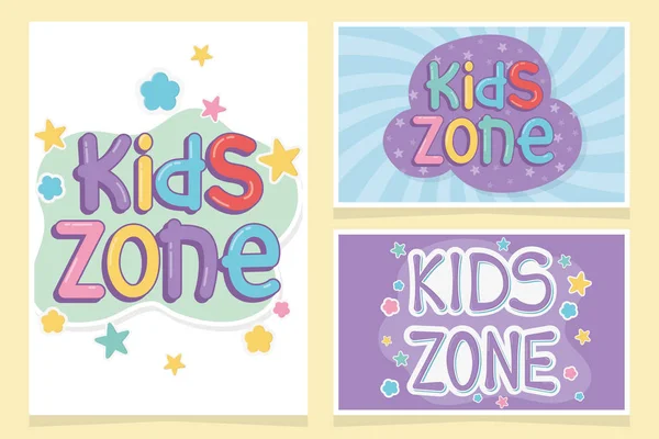 Kids zone, colorful inscriptions creative design template — Archivo Imágenes Vectoriales
