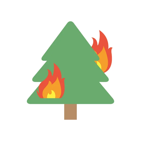 Fire burning tree flat style icon — Stock Vector