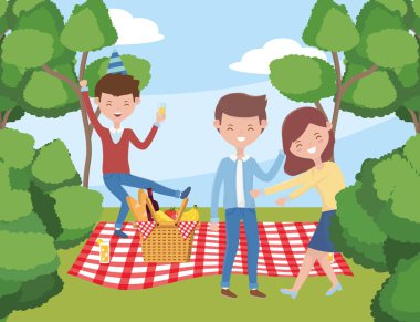 People cartoons having picnic vector design