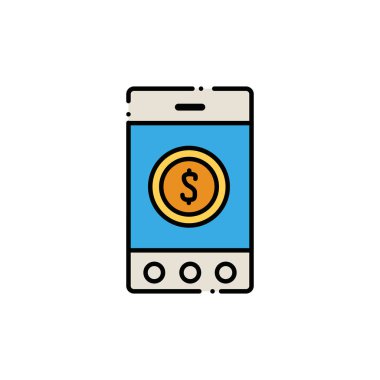 İzole edilmiş para ve akıllı telefon düz ve çizgi tasarımı