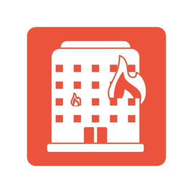 Yangın alevleri blok çizgisi simgesi ile yanan bina