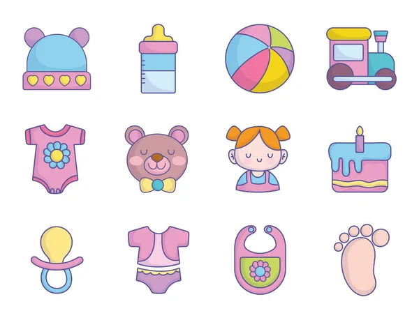 Colección de iconos de accesorios para juguetes de ducha para bebés — Archivo Imágenes Vectoriales