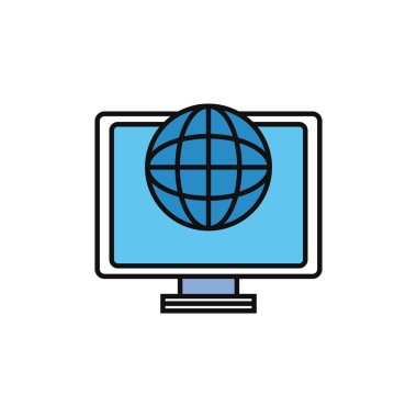 computer world internet flat line style