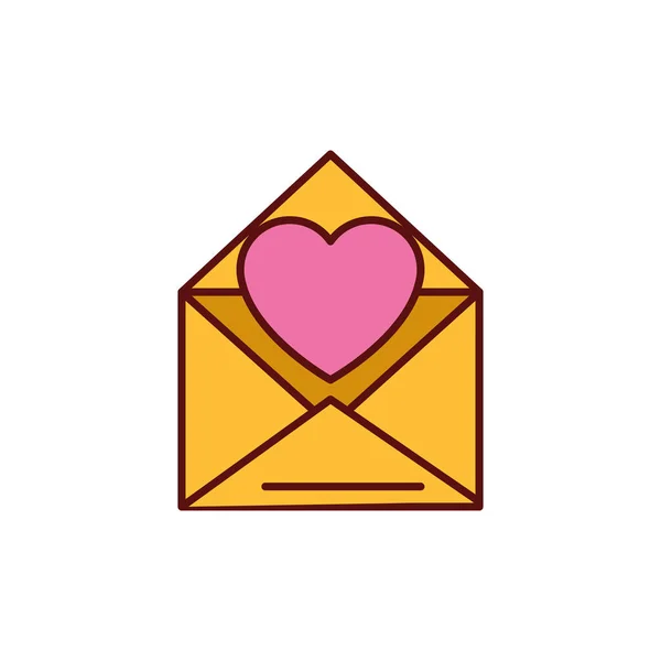 Email coeur message passion romantique amour ligne plate — Image vectorielle