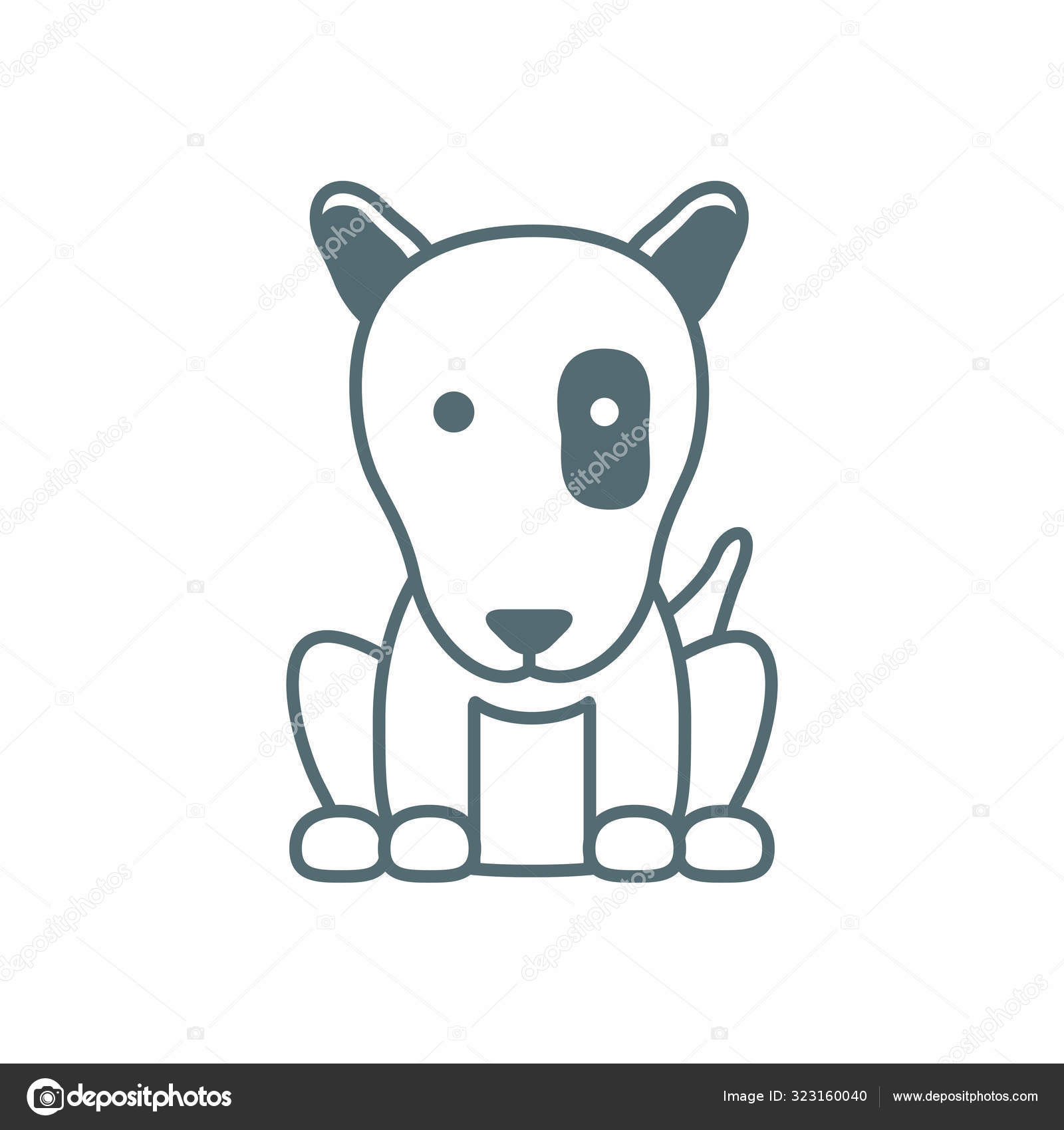 Cute Little Dog Pit Bull Line Style Icon Векторное Изображение.