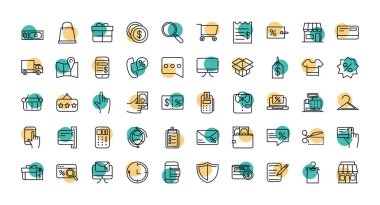shopping commercial icons set line style dot color