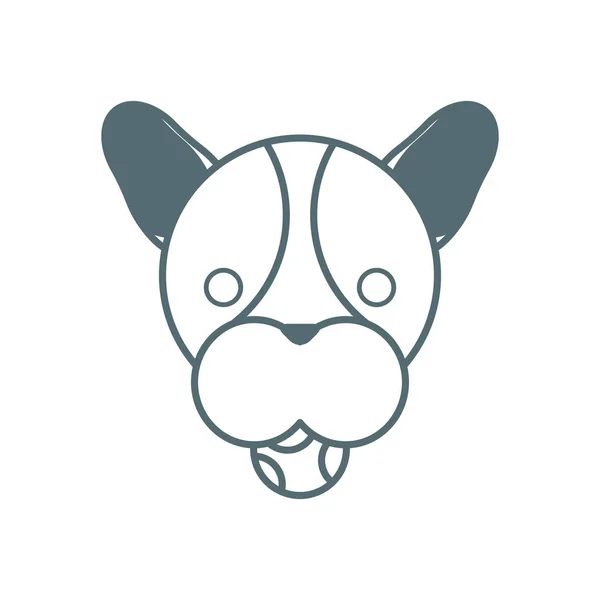 Cute little dog french bulldog head with ball line style icon —  Vetores de Stock