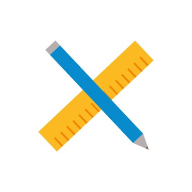 Isolated construction ruler and pencil flat design