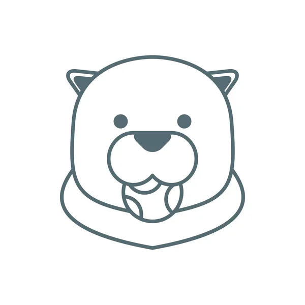 Cute little dog bull mastiff head with ball line style icon — Stock Vector