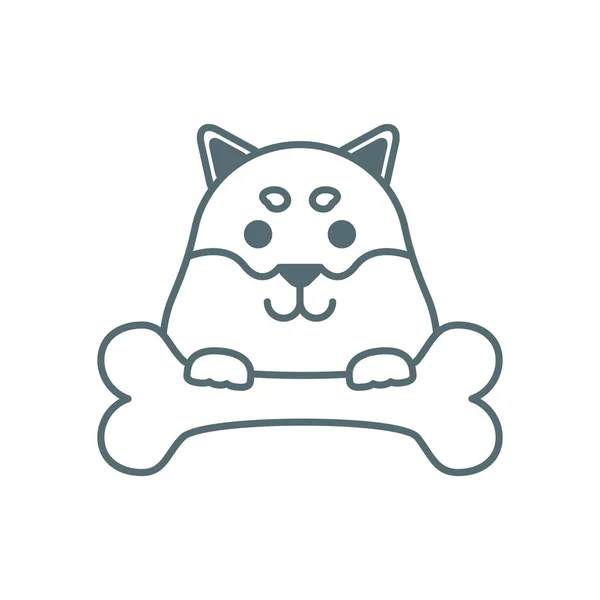 Cute little dog bulldog with bone line style icon — Stockvektor