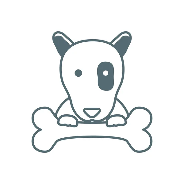 Cute little dog pit bull with bone line style icon — Wektor stockowy