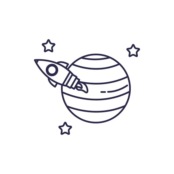 Rocket launcher with planet universe line style icon — Wektor stockowy