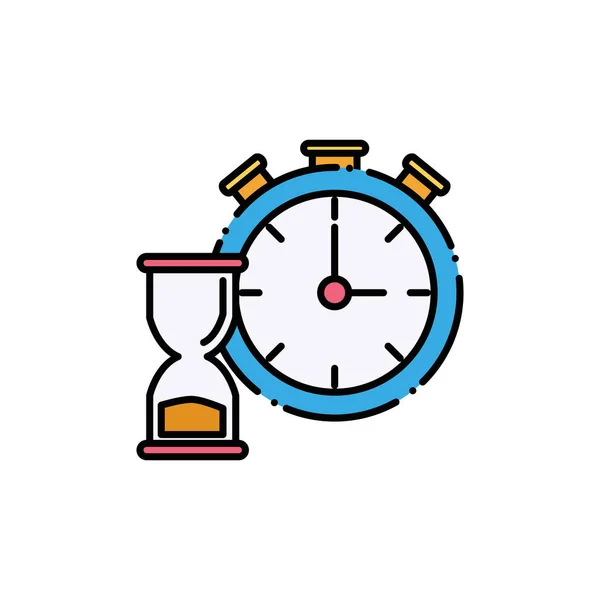 Chronometer and hourglass flat and line design — Vetor de Stock