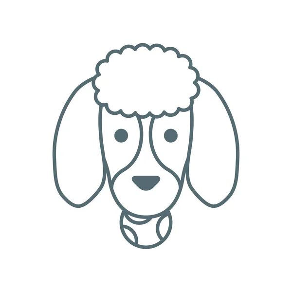 Cute little dog French poodle head with ball line style — стоковый вектор