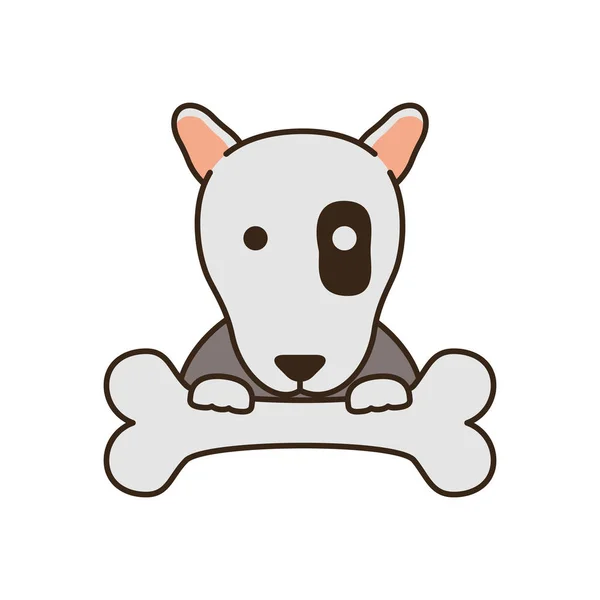 Cute little dog pit bull with bone fill style icon — Stockvector